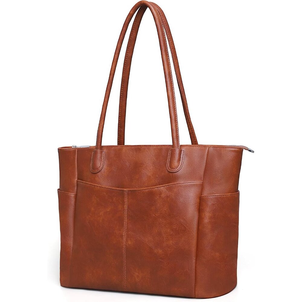 Fashionable Women's Large Tote Bag - 23l Vegan Leather With Elegant Zippers